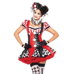Leg Avenue Harlequin Clown 3 Pcs Costume Womens with Hat & Neck Ruffle Piece